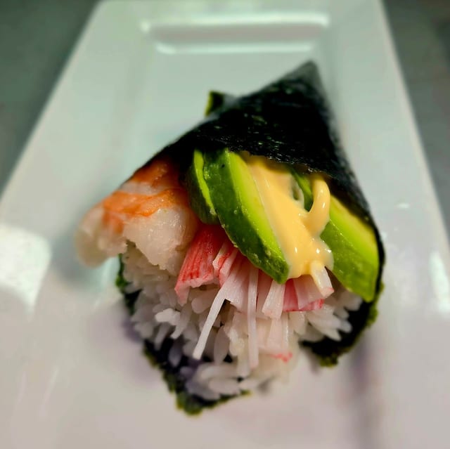 Shrimp Kani Avocado (Hand Roll).